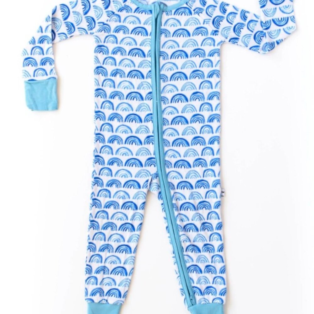 Little Sleepies Blue Rainbows Zippy Pajamas One Piece 0-3Months
